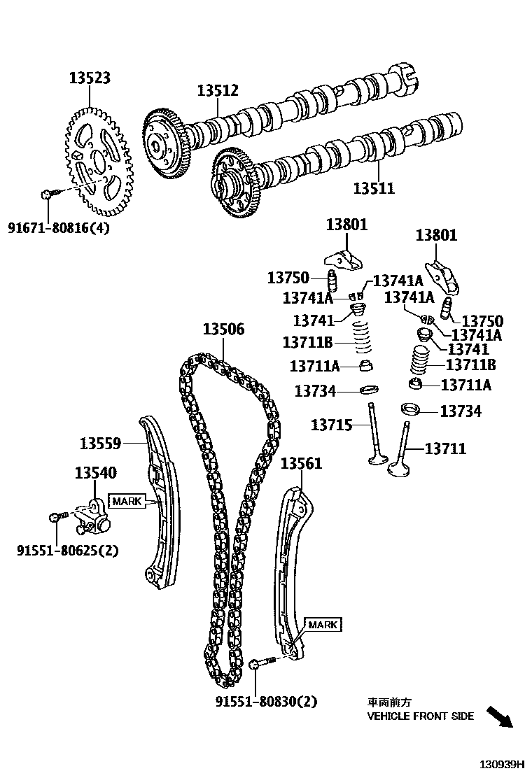 Toyota RAV4 Camshaft & Valve EPC diagram — 130939H