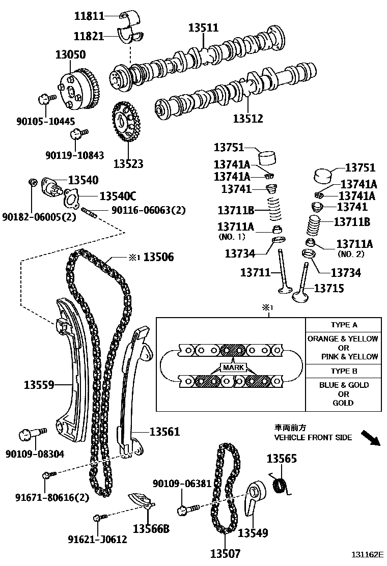 Toyota RAV4 Camshaft & Valve EPC diagram — 131162E