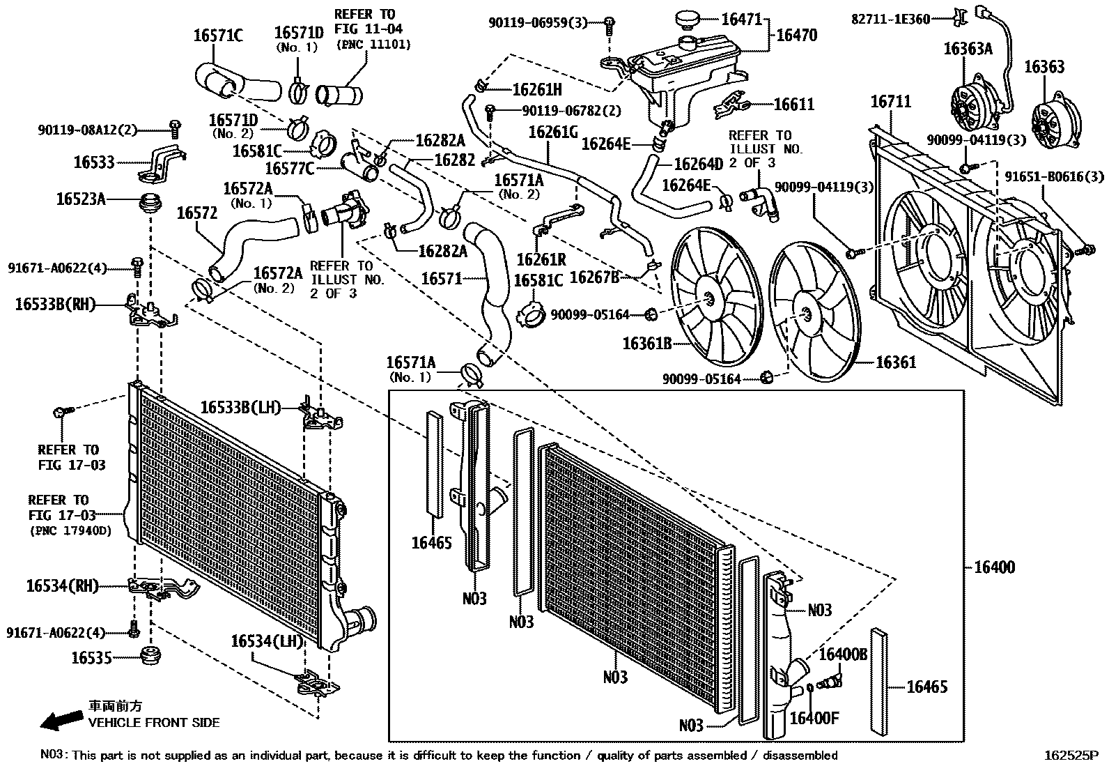 Toyota RAV4 RADIATOR & WATER OUTLET EPC diagram — 162525P