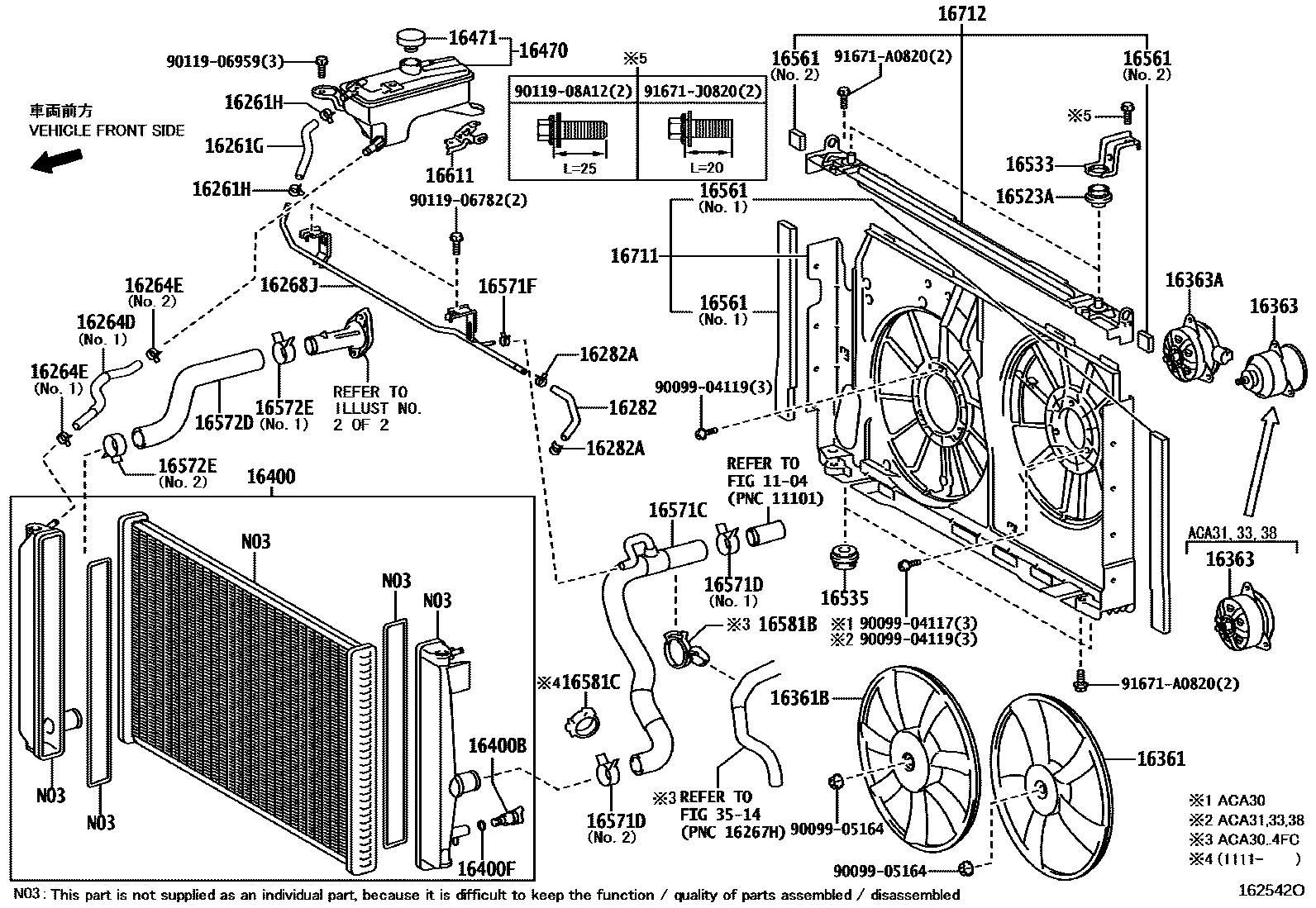 Toyota RAV4 RADIATOR & WATER OUTLET EPC diagram — 162542O