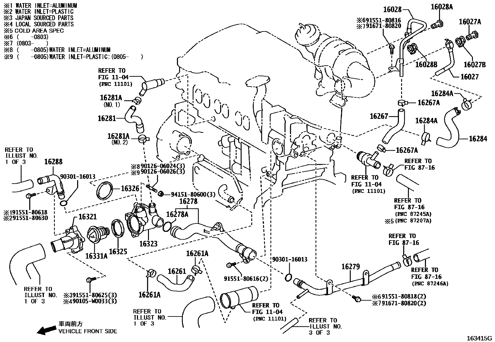Toyota RAV4 RADIATOR & WATER OUTLET EPC diagram — 163415G