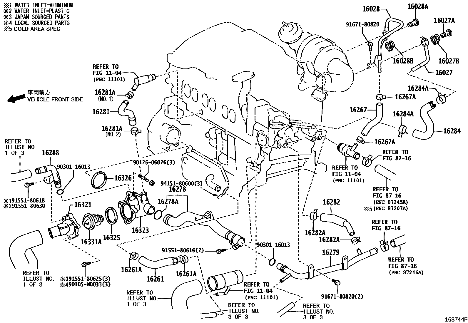 Toyota RAV4 RADIATOR & WATER OUTLET EPC diagram — 163744F
