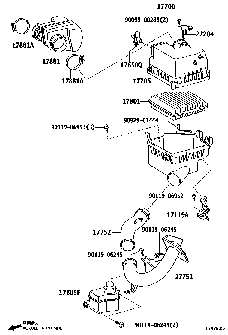 Toyota RAV4 Air Cleaner EPC diagram — 174793D