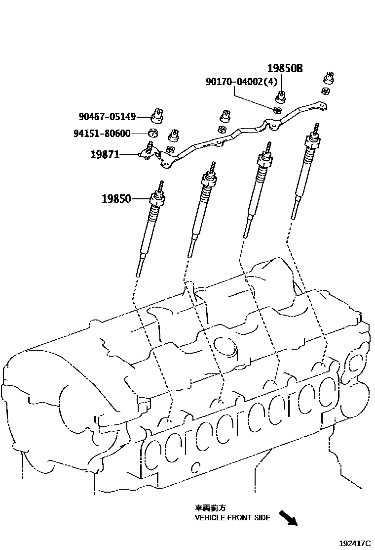 Toyota RAV4 点火线圈和火花塞 /电热塞 EPC diagram — 192417C