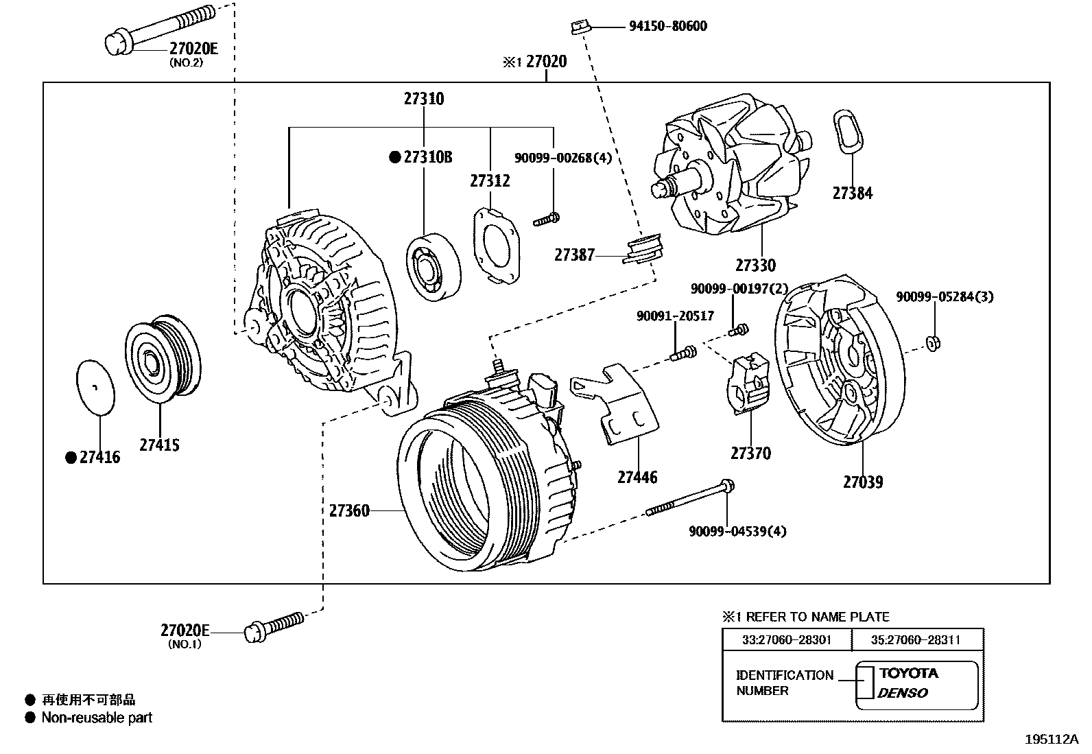 Toyota RAV4 Alternator EPC diagram — 195112A
