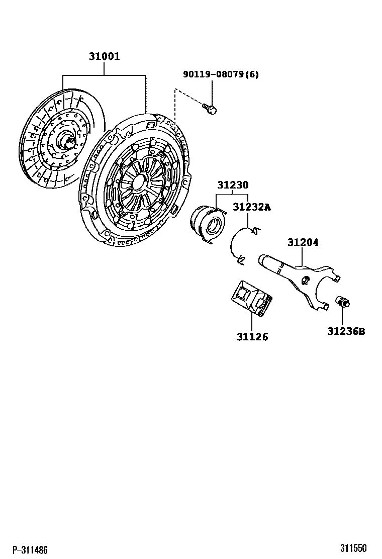 Toyota RAV4 离合器和分离叉 EPC diagram — 311550