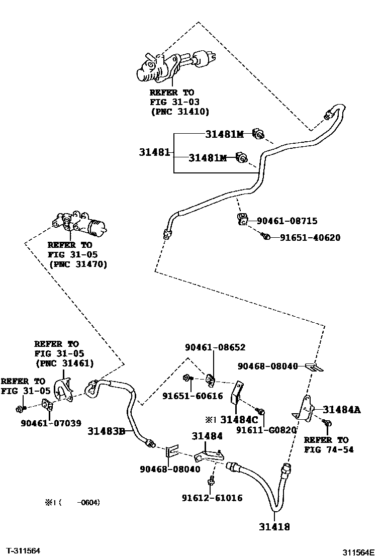 Toyota RAV4 离合器踏板和挠性软管 EPC diagram — 311564E