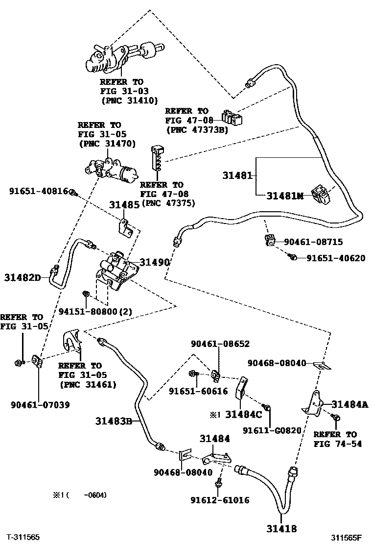 Toyota RAV4 离合器踏板和挠性软管 EPC diagram — 311565F