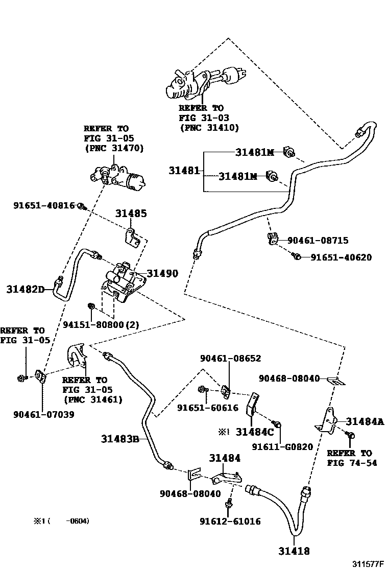 Toyota RAV4 离合器踏板和挠性软管 EPC diagram — 311577F