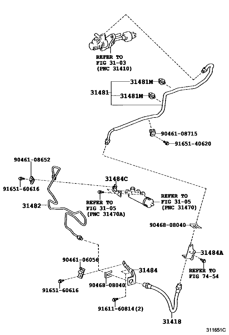Toyota RAV4 离合器踏板和挠性软管 EPC diagram — 311651C