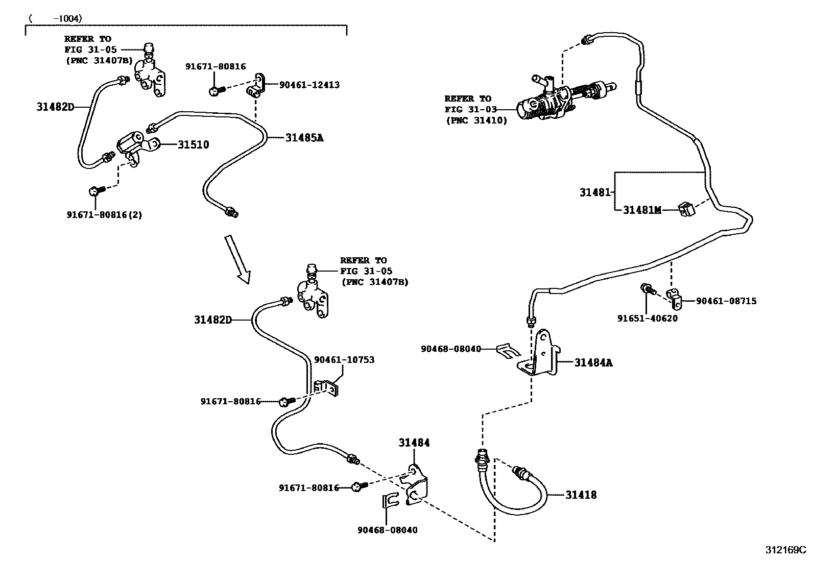Toyota RAV4 离合器踏板和挠性软管 EPC diagram — 312169C