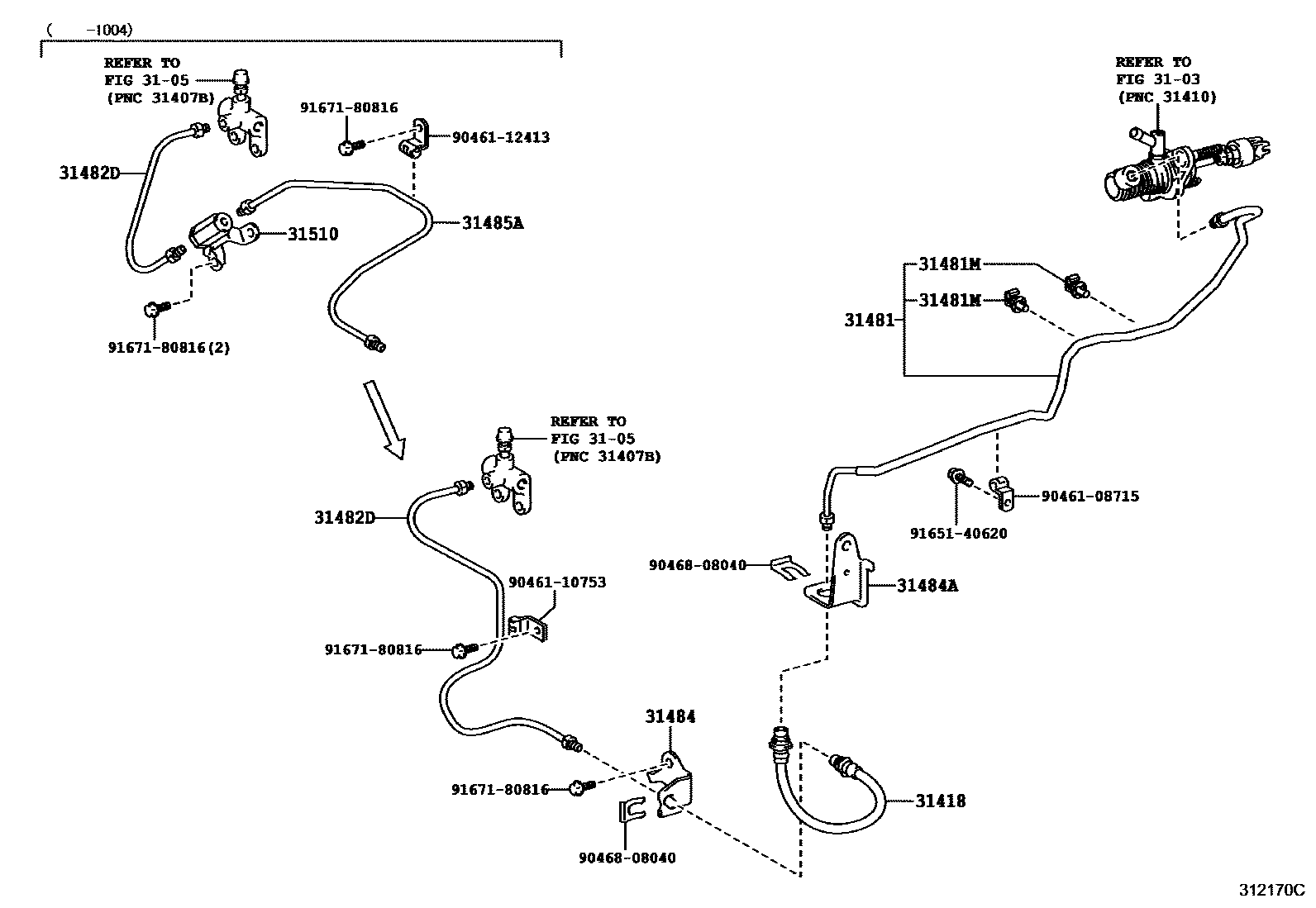 Toyota RAV4 离合器踏板和挠性软管 EPC diagram — 312170C