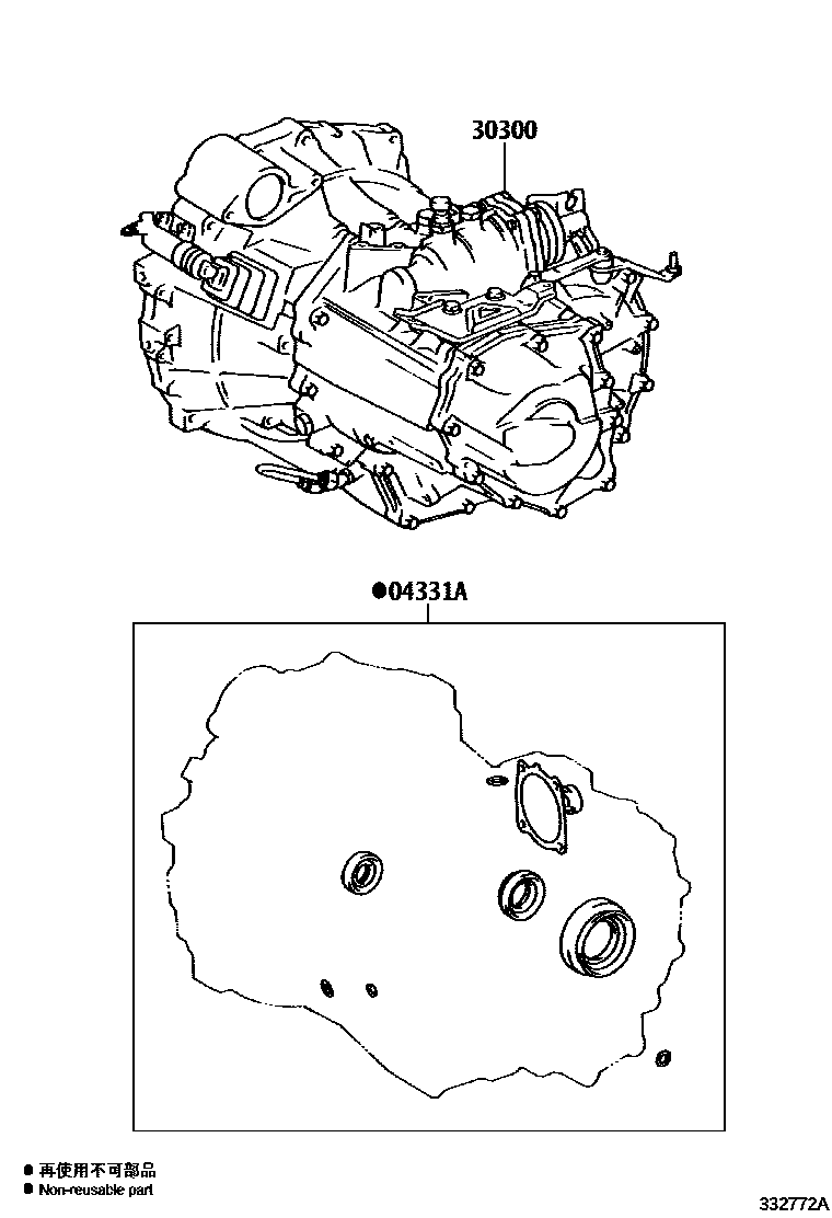 Toyota RAV4 传动桥或变速器总成和衬垫组件(MTM) EPC diagram — 332772A