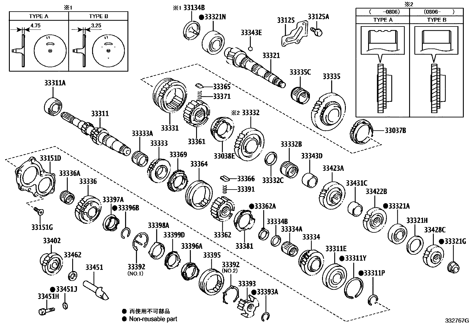 Toyota RAV4 变速器齿轮(MTM) EPC diagram — 332767G