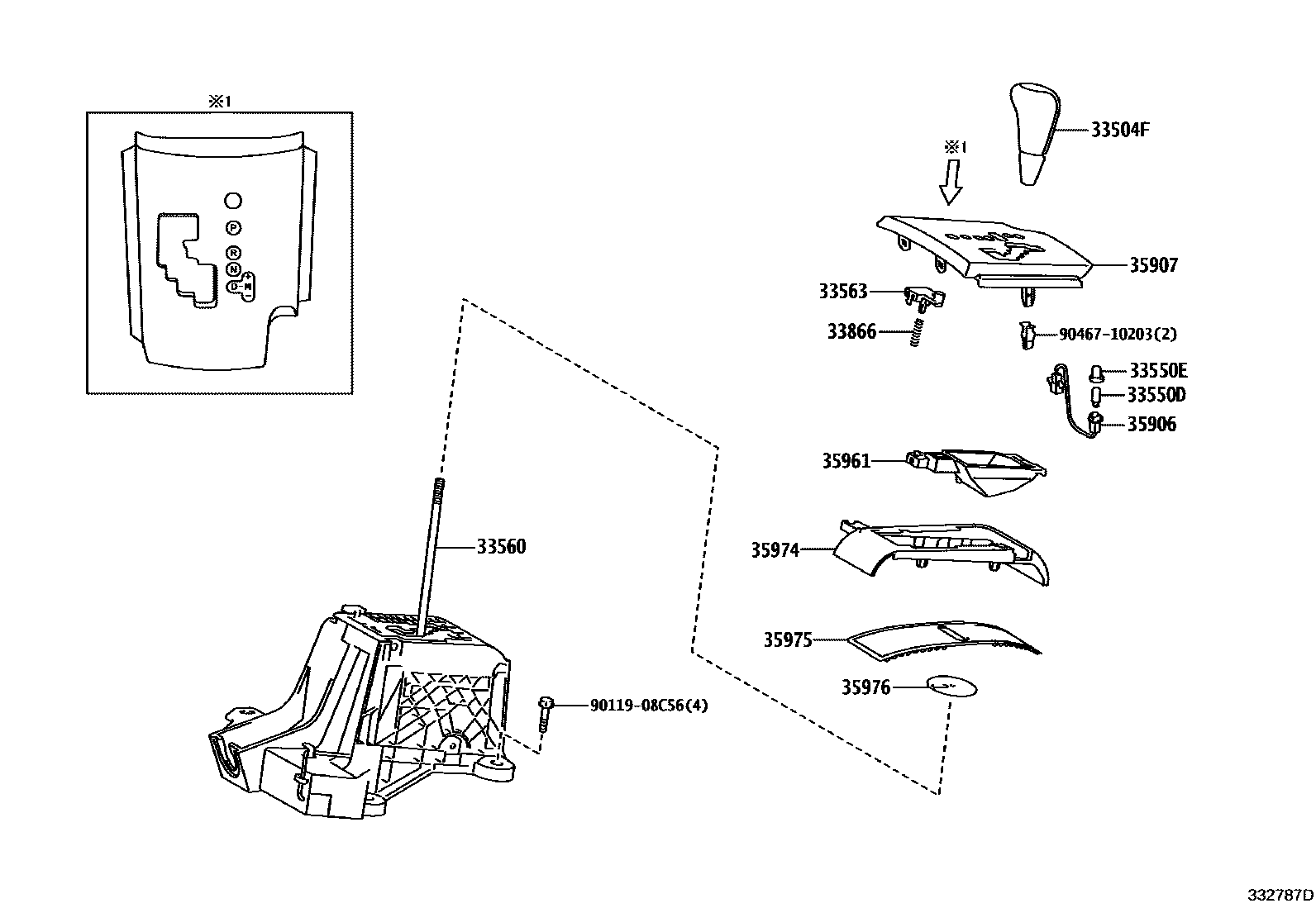 Toyota RAV4 Shift Lever & Retainer EPC diagram — 332787D