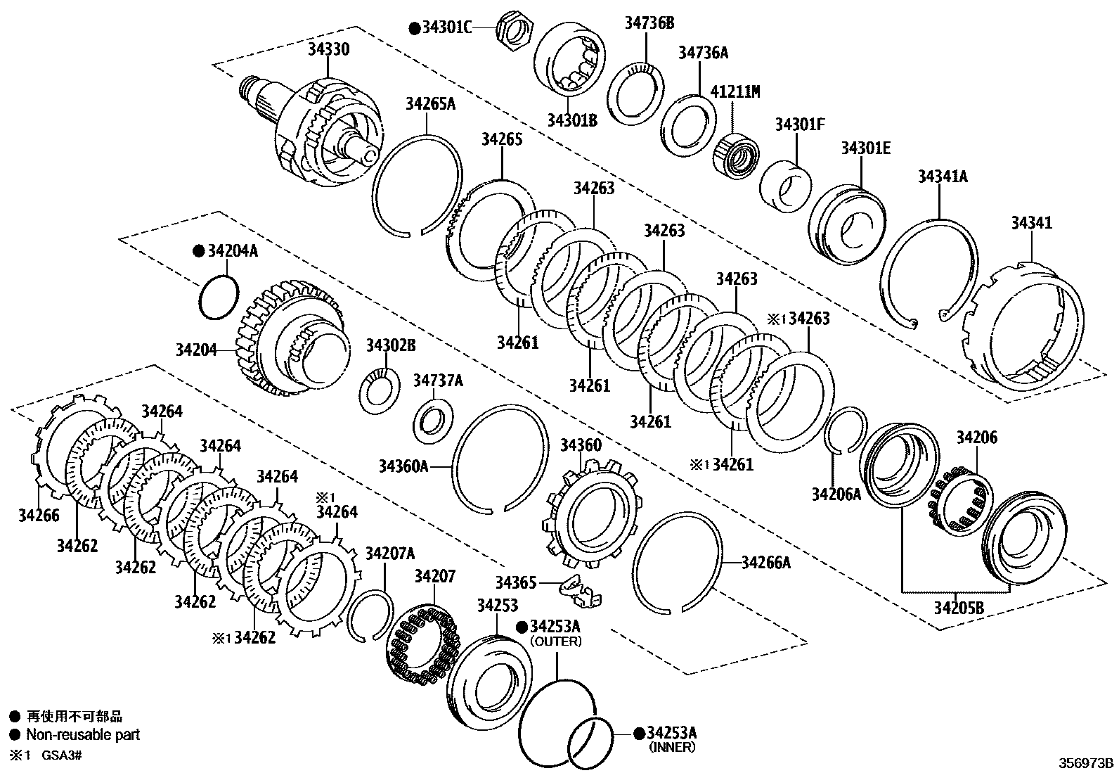 Toyota RAV4 超速档齿轮(ATM) EPC diagram — 356973B