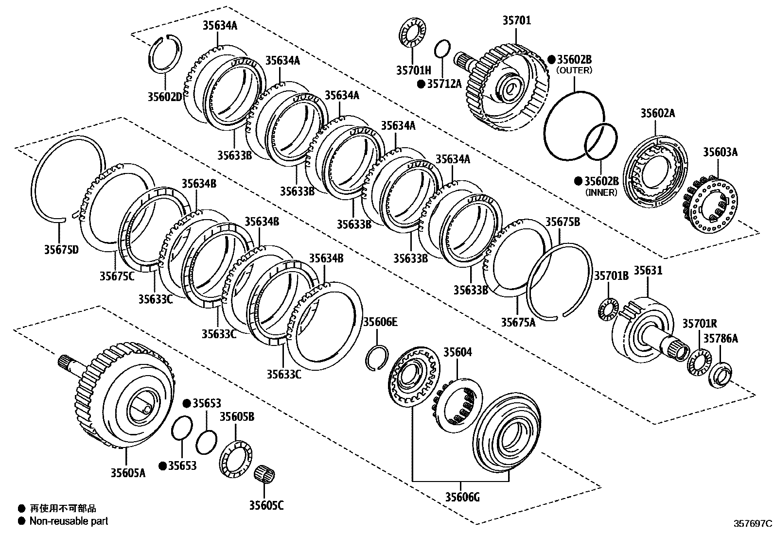 Toyota RAV4 制动带和多片式离合器(ATM) EPC diagram — 357697C