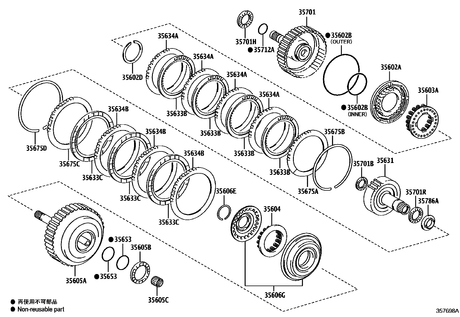 Toyota RAV4 制动带和多片式离合器(ATM) EPC diagram — 357698A