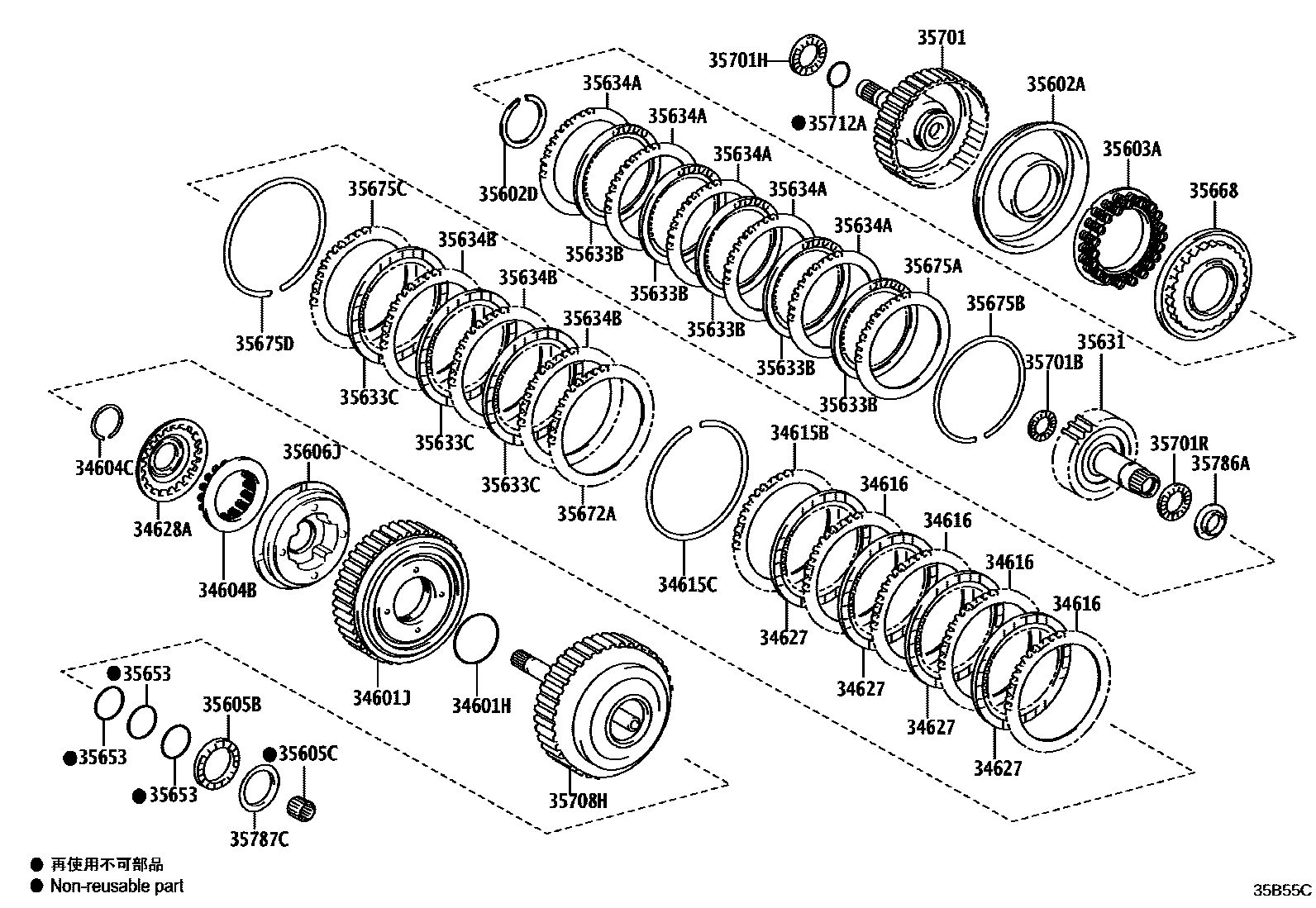 Toyota RAV4 制动带和多片式离合器(ATM) EPC diagram — 35B55C