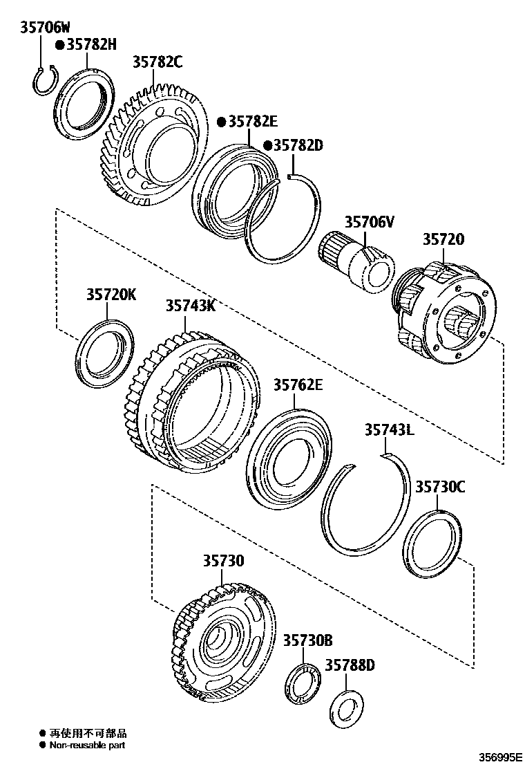 Toyota RAV4 行星齿轮、倒档活塞和中间轴齿轮(ATM) EPC diagram — 356995E
