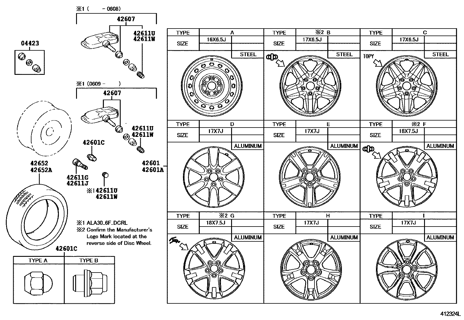 Toyota RAV4 车轮和车轮盖 EPC diagram — 412324L