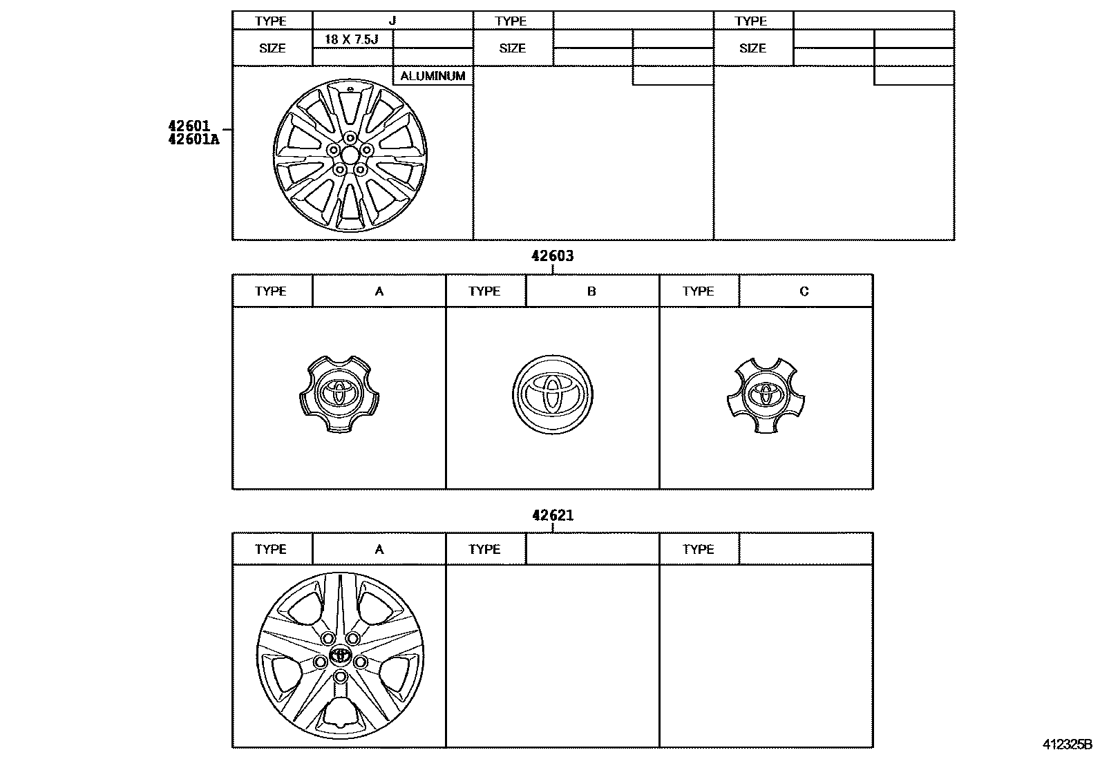 Toyota RAV4 车轮和车轮盖 EPC diagram — 412325B