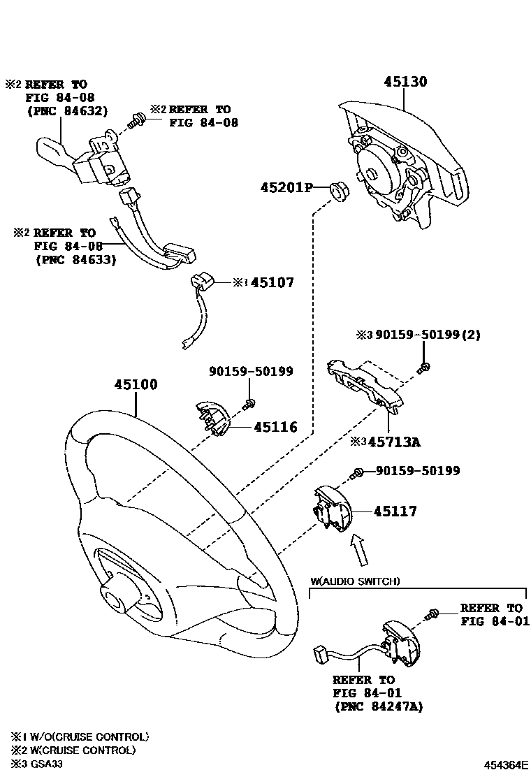 Toyota RAV4 Steering Wheel EPC diagram — 454364E
