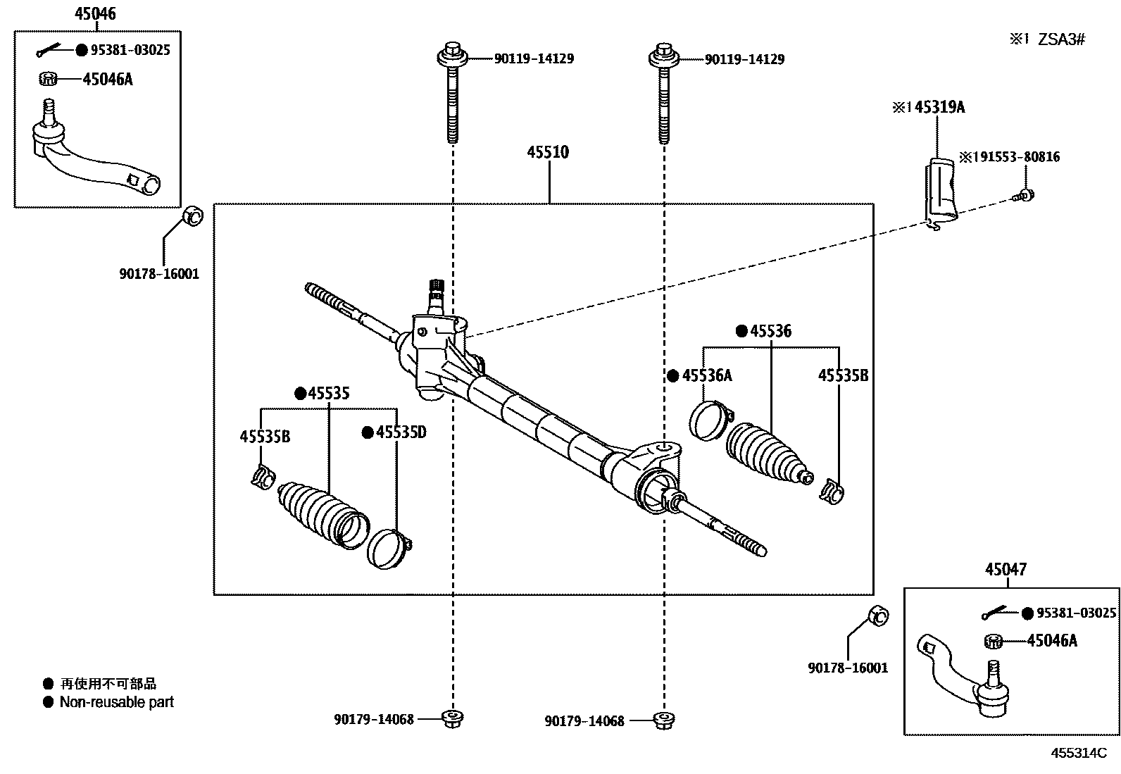 Toyota RAV4 前转向齿轮和连杆 EPC diagram — 455314C