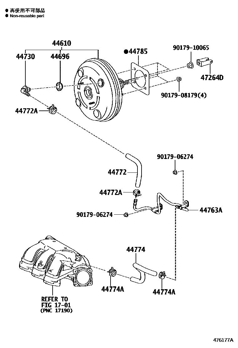 Toyota RAV4 制动助力器和真空管 EPC diagram — 476177A