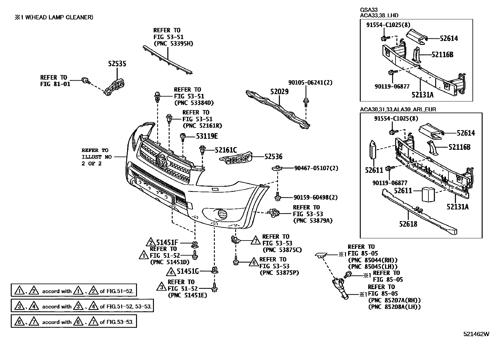 Toyota RAV4 前保险杠及附件 EPC diagram — 521462W