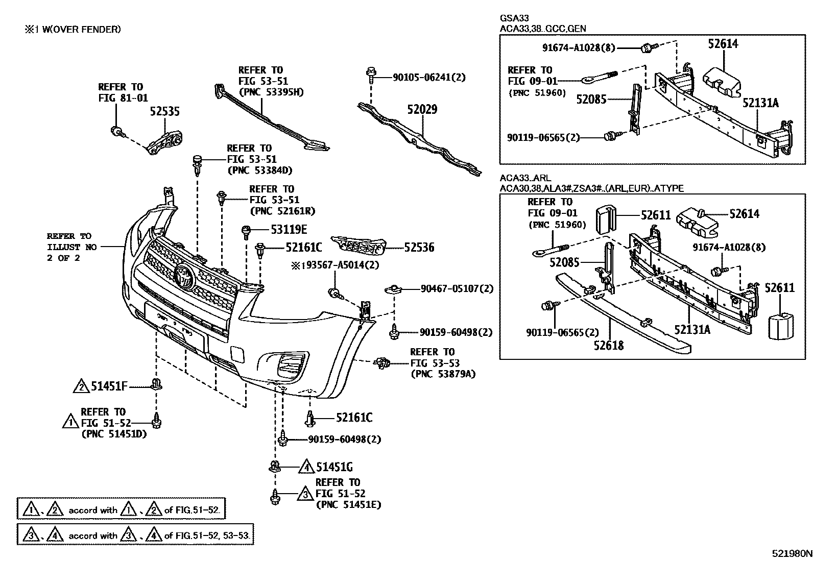 Toyota RAV4 前保险杠及附件 EPC diagram — 521980N