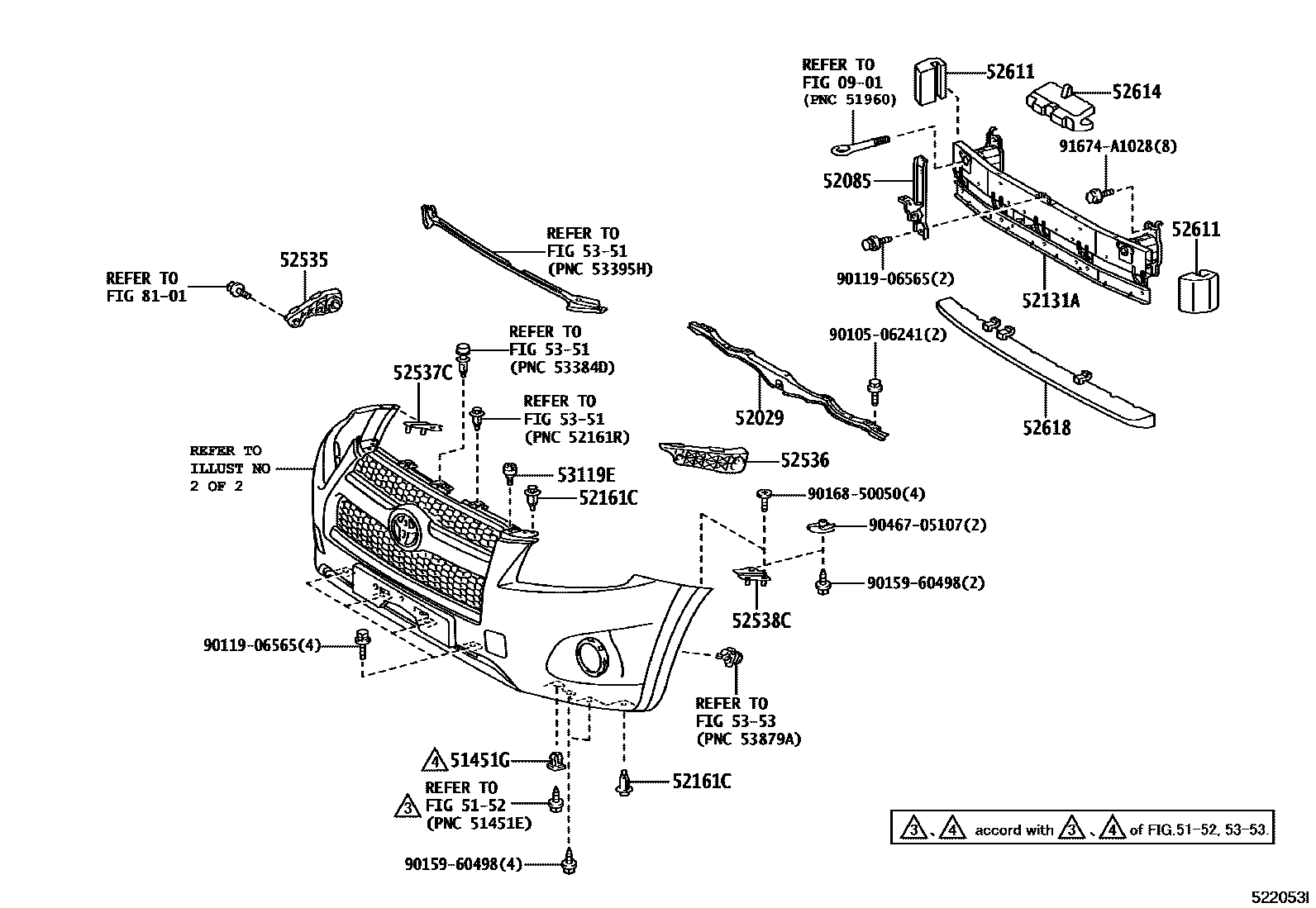 Toyota RAV4 前保险杠及附件 EPC diagram — 522053I