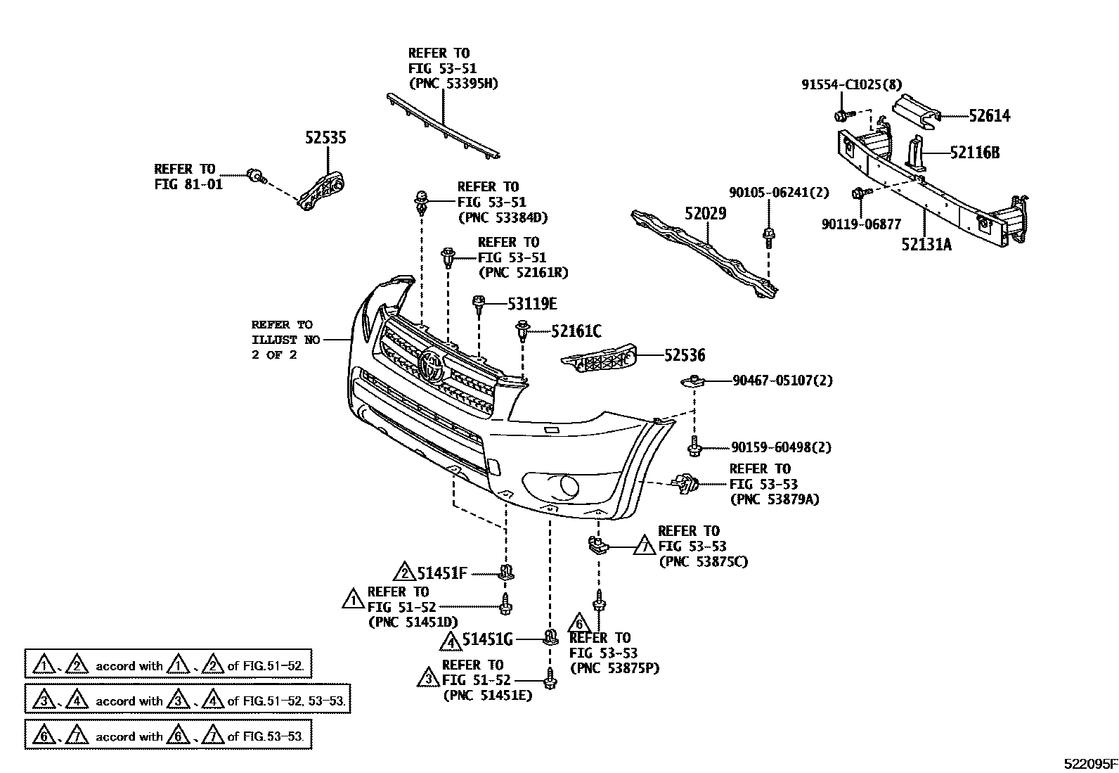 Toyota RAV4 前保险杠及附件 EPC diagram — 522095F