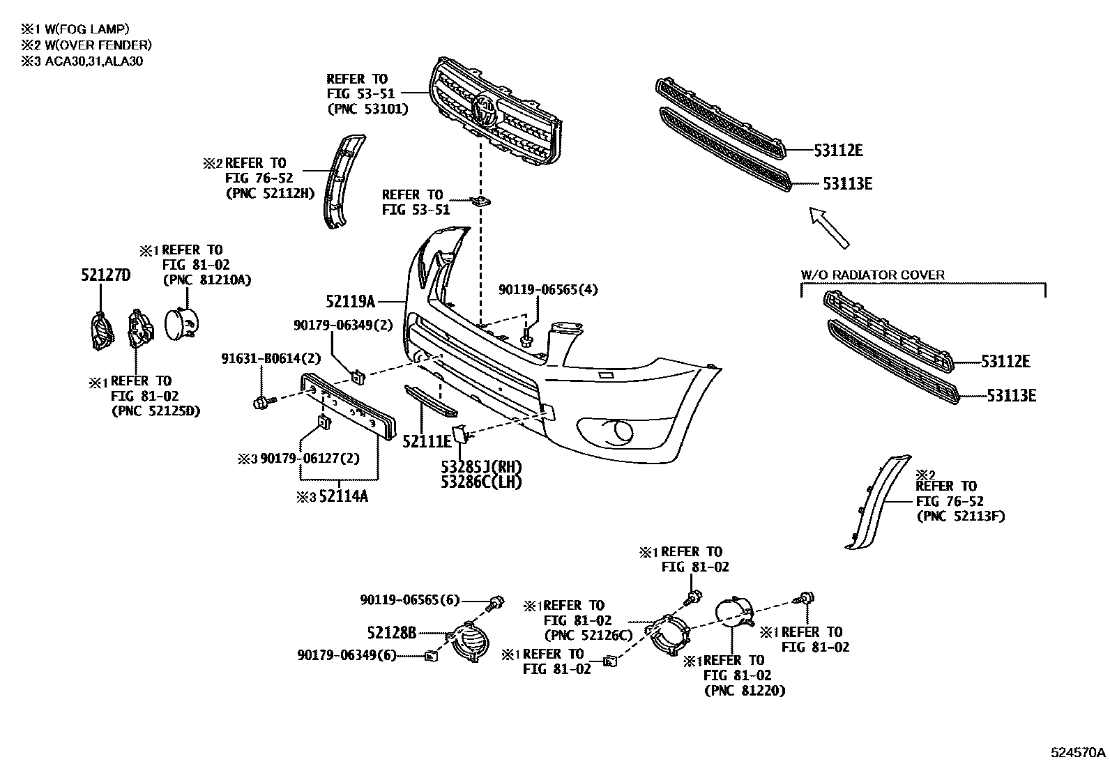 Toyota RAV4 前保险杠及附件 EPC diagram — 524570A