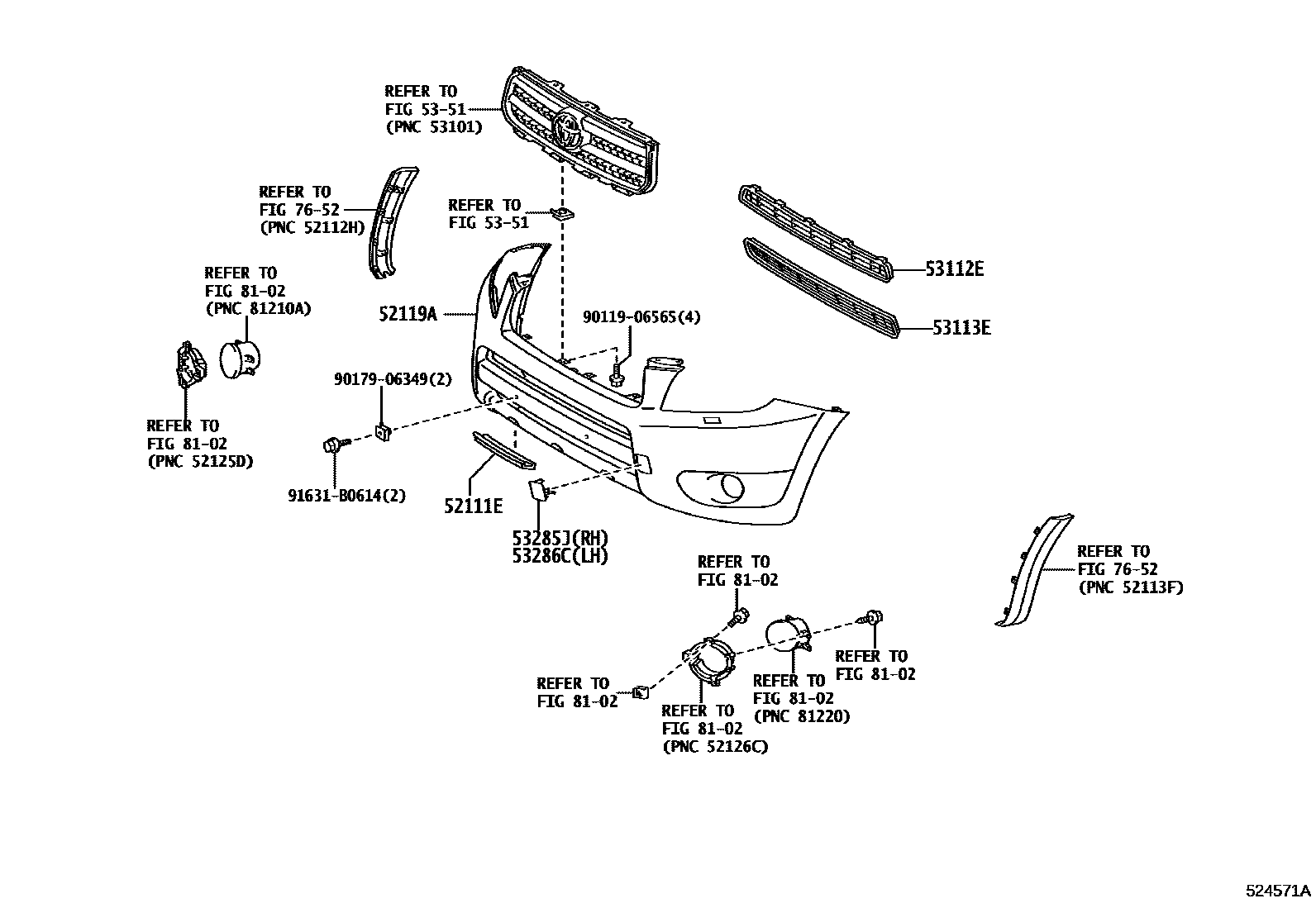 Toyota RAV4 前保险杠及附件 EPC diagram — 524571A
