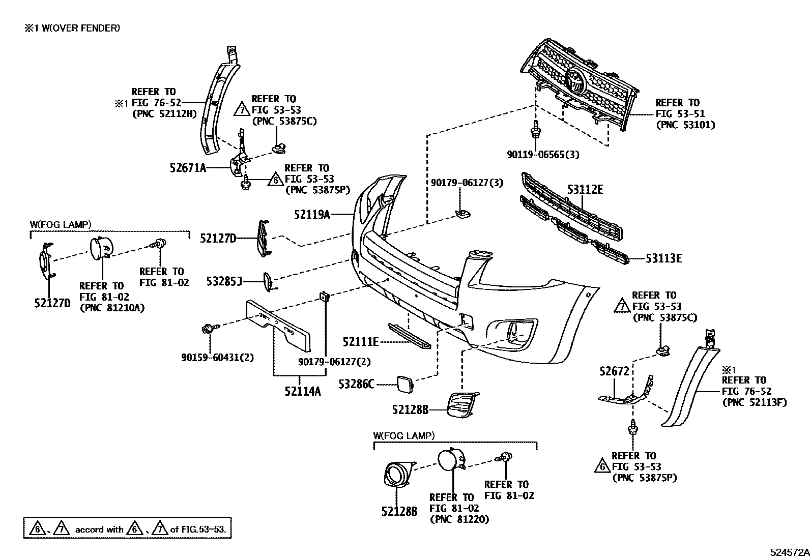 Toyota RAV4 前保险杠及附件 EPC diagram — 524572A