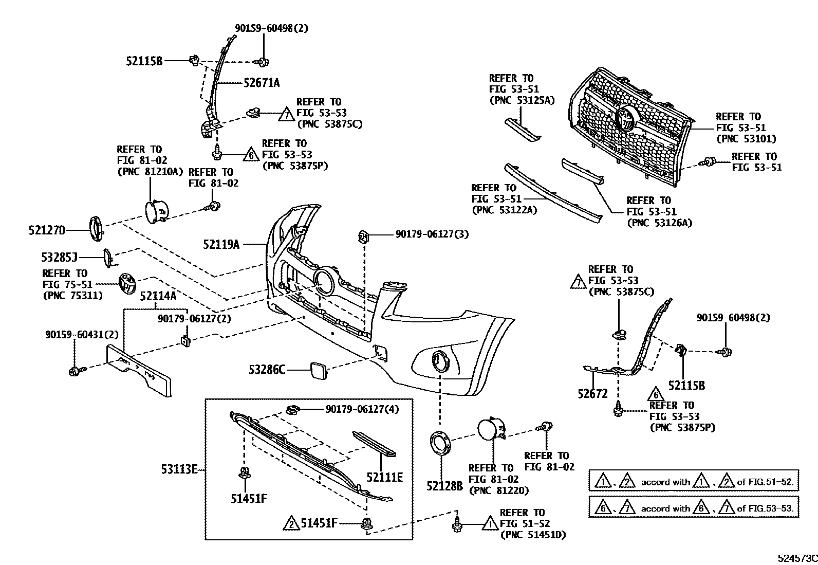 Toyota RAV4 前保险杠及附件 EPC diagram — 524573C