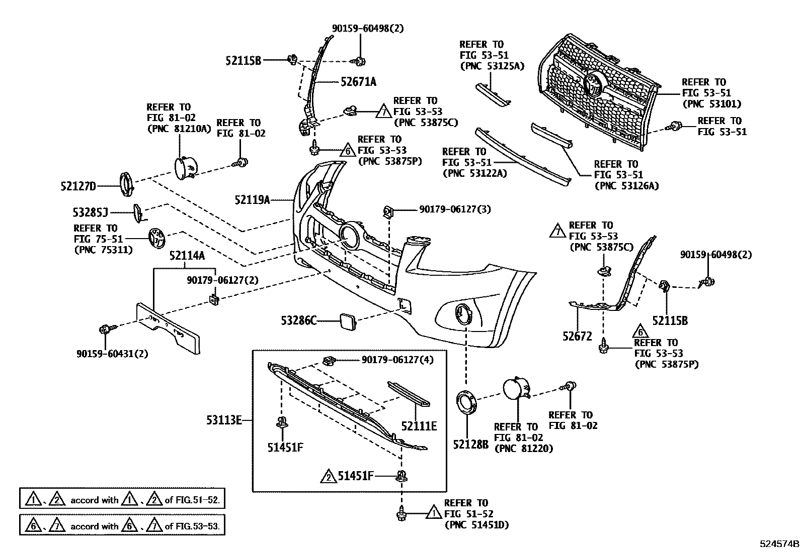 Toyota RAV4 前保险杠及附件 EPC diagram — 524574B
