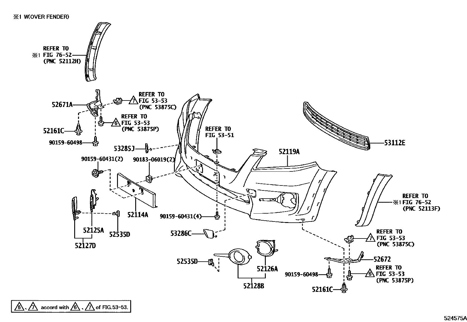 Toyota RAV4 前保险杠及附件 EPC diagram — 524575A