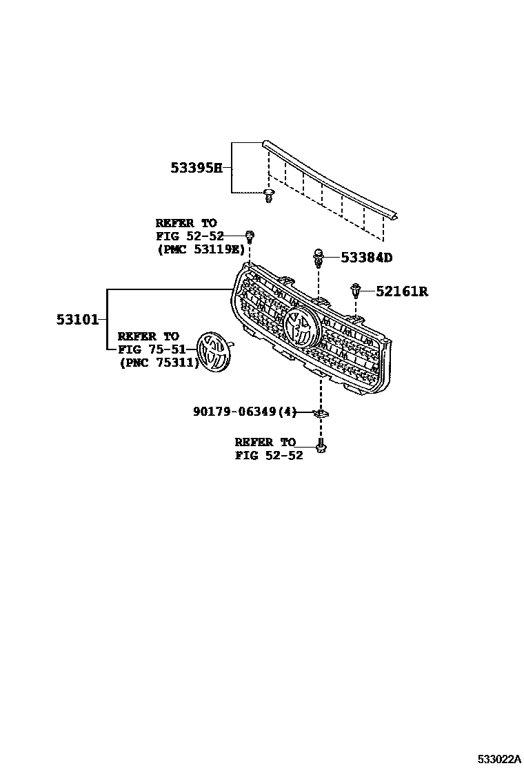 Toyota RAV4 radiator grille EPC diagram — 533022A