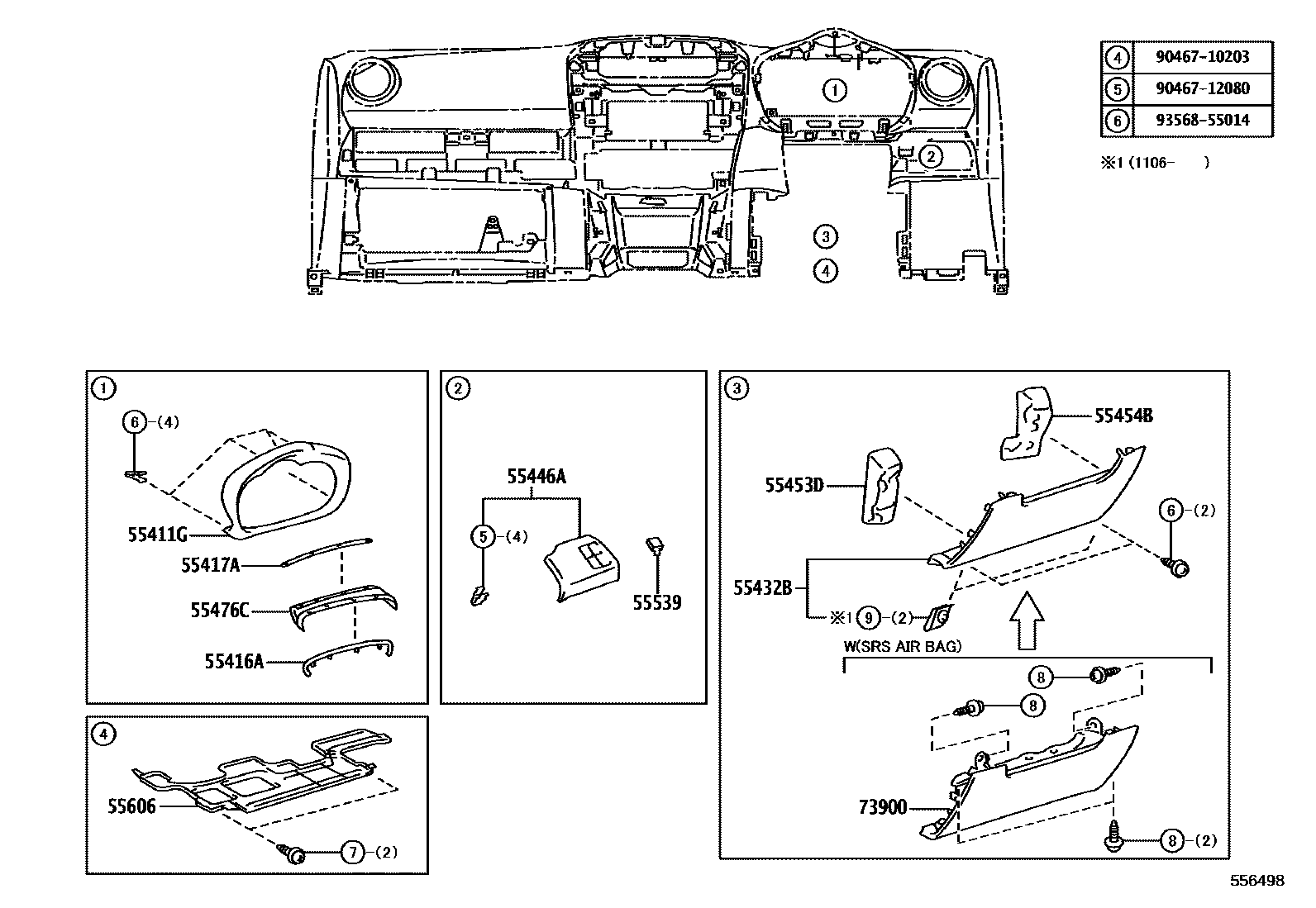 Toyota RAV4 仪表板和手套箱 EPC diagram — 556498
