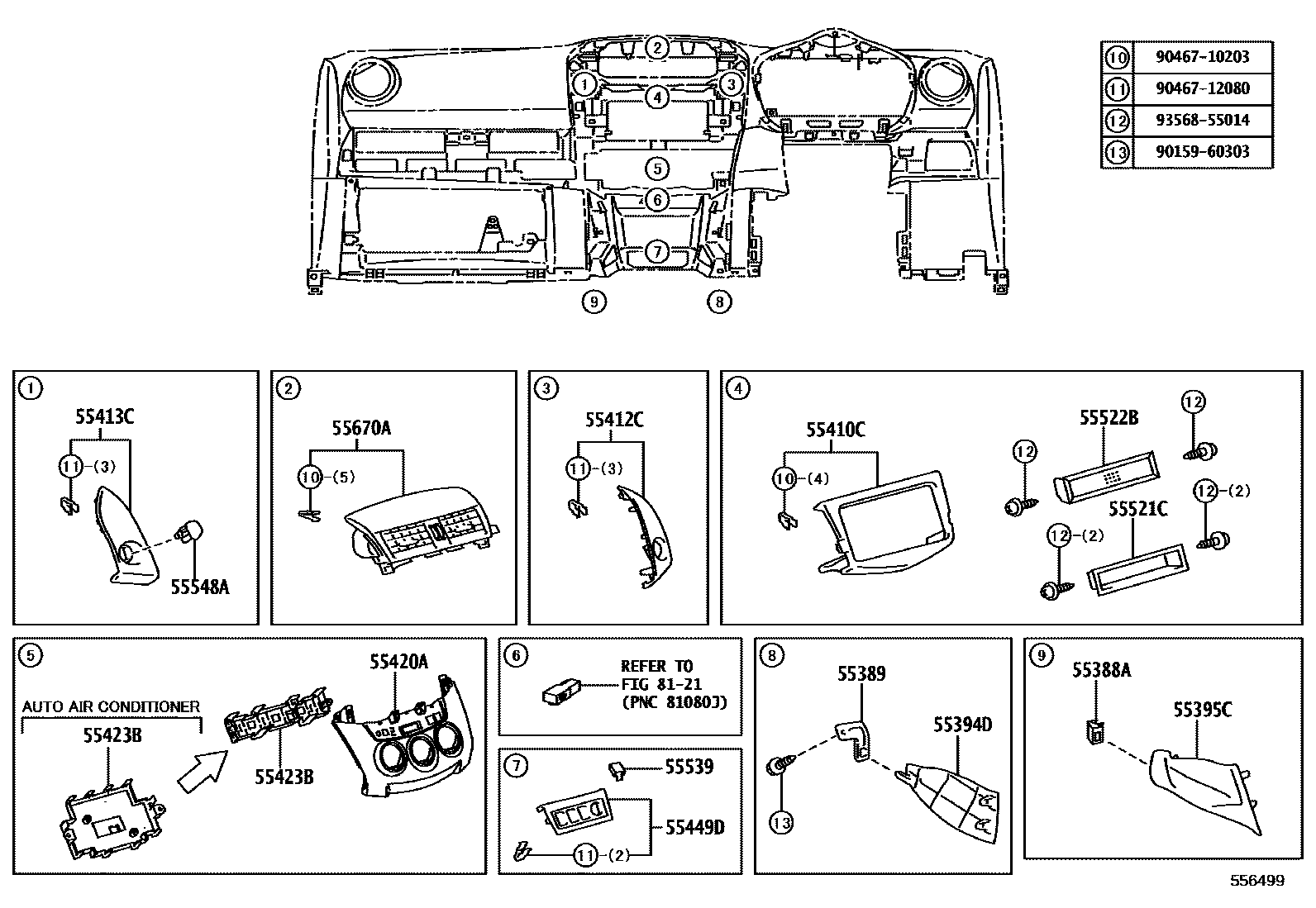 Toyota RAV4 仪表板和手套箱 EPC diagram — 556499