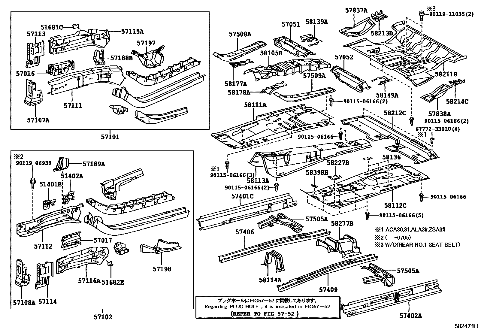 Toyota RAV4 前地板和前地板梁 EPC diagram — 582471H