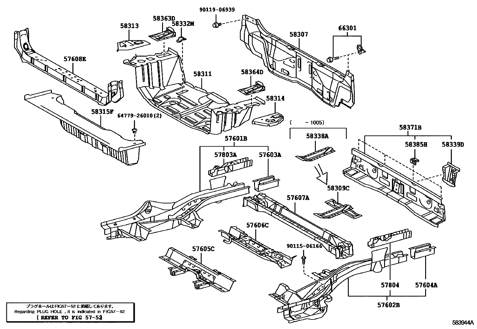 Toyota RAV4 后地板和后地板梁 EPC diagram — 583944A