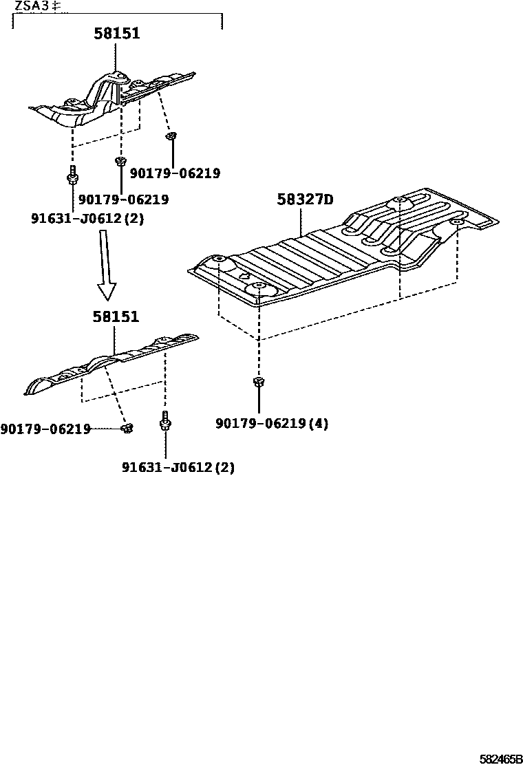 Toyota RAV4 地板隔热垫 EPC diagram — 582465B
