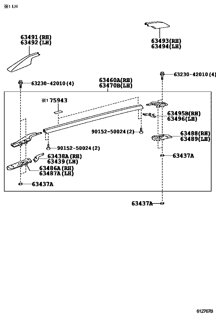 Toyota RAV4 天窗板和背板 EPC diagram — 612767B