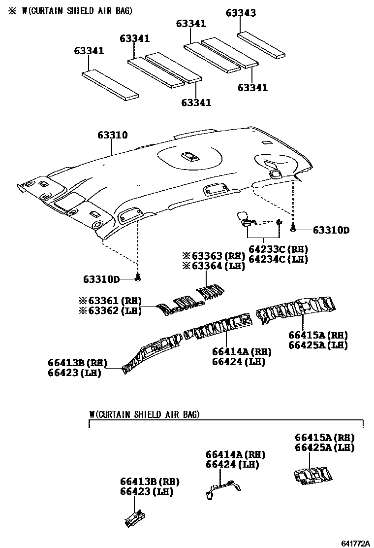 Toyota RAV4 车顶内衬和消声垫 EPC diagram — 641772A