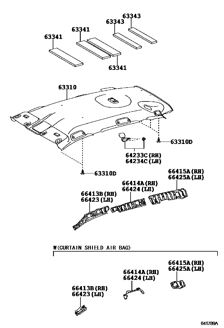 Toyota RAV4 车顶内衬和消声垫 EPC diagram — 641789A