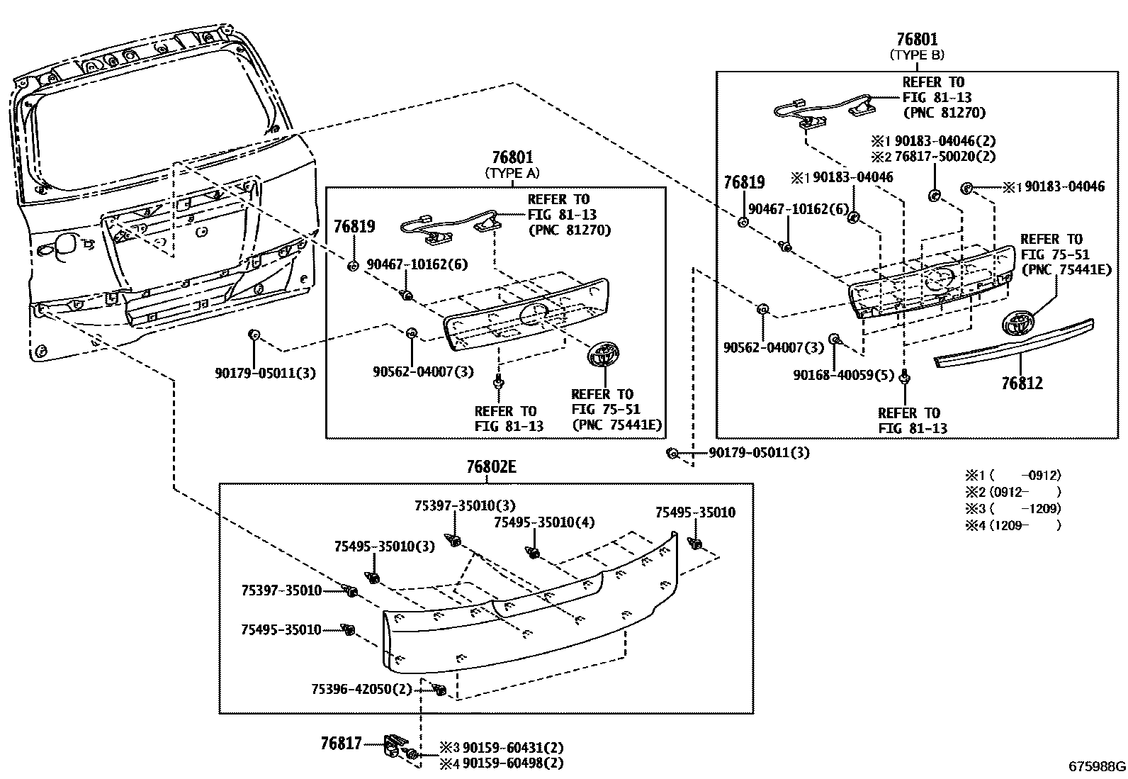 Toyota RAV4 背门板和背门玻璃 EPC diagram — 675988G