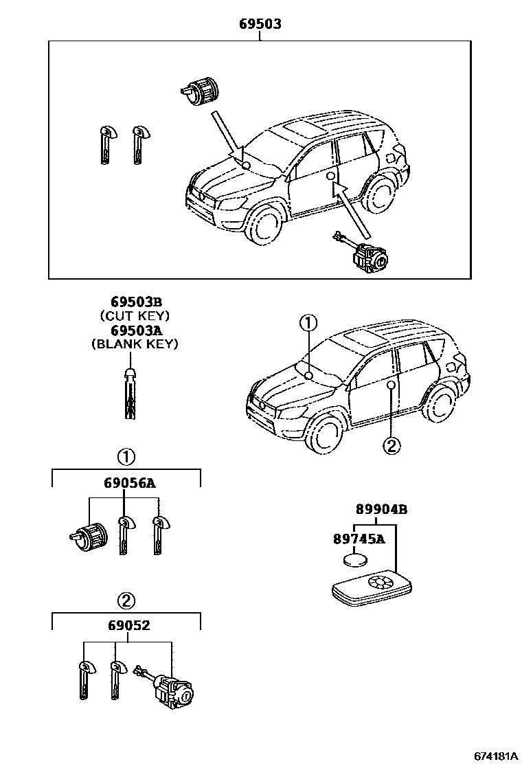 Toyota RAV4 锁芯组件 EPC diagram — 674181A